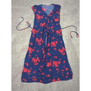 GAP Maxi Wrap Dress Women's Small Navy Blue‎ Red Floral Print Summer Casual